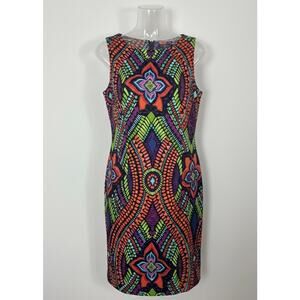 Y2K Vibrant Mosaic Sleeveless Dress Maximalist Mod 60s Psychedelic Size 12 L